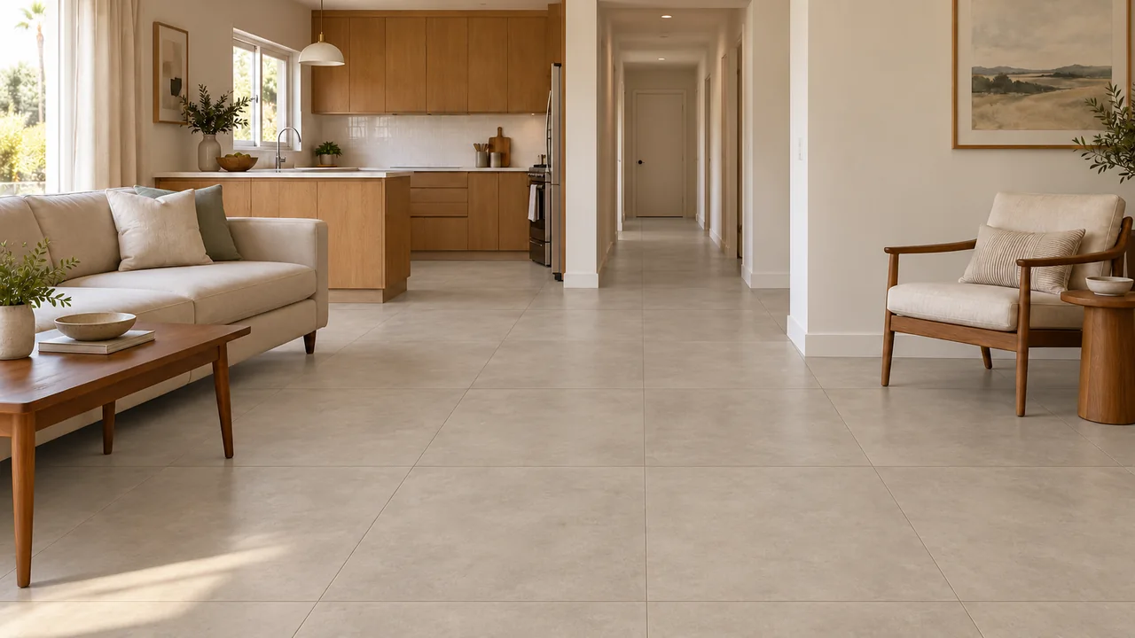 Connected living room, kitchen and hall: Mineral.