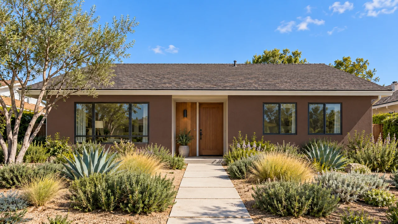 The same stucco Southern California home: Coffee + sand / Midday.