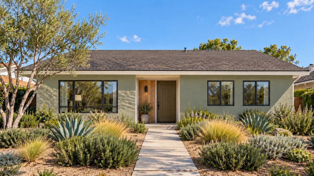 The same stucco Southern California home: Sage + linen / Morning.