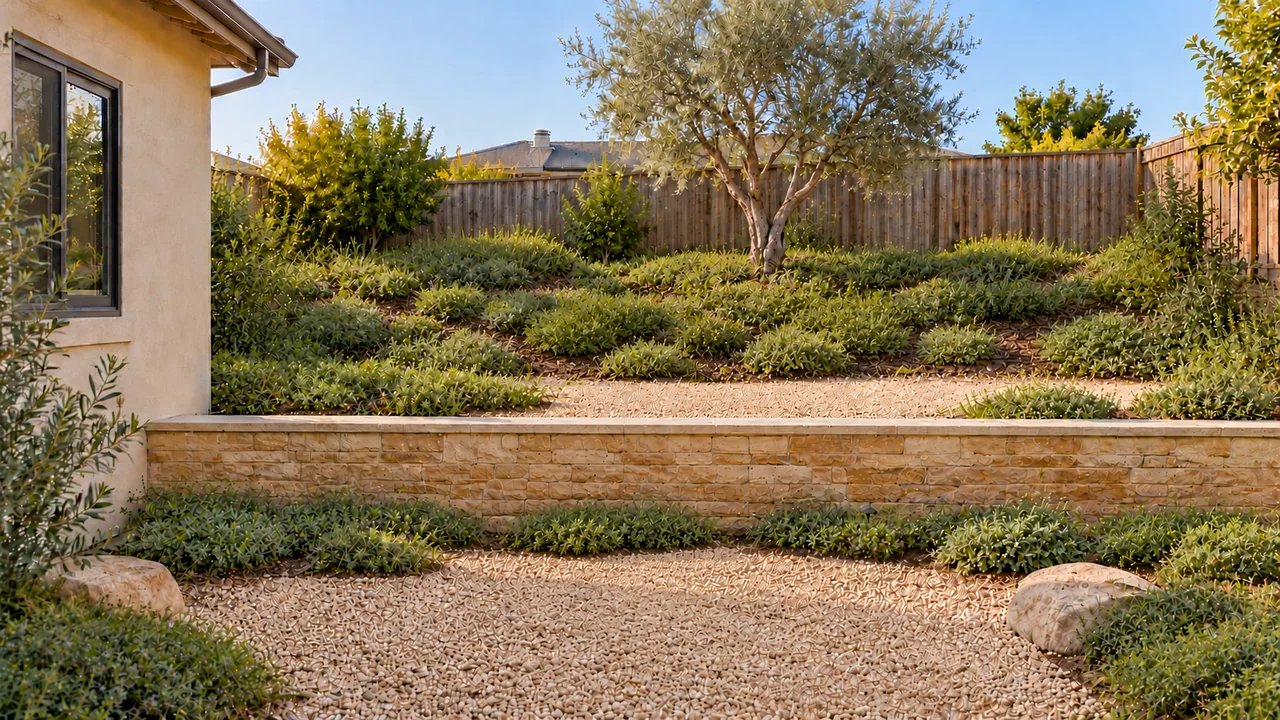 A Southern California sloped yard: A first line.