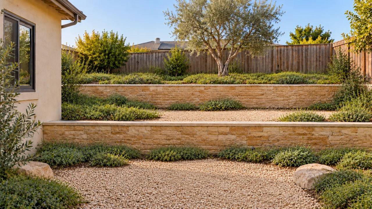 A Southern California sloped yard: Terraces.