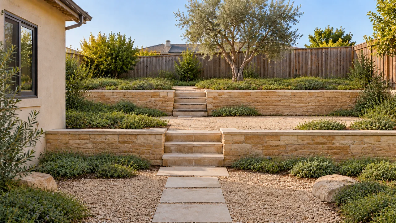 A Southern California sloped yard: A way through.