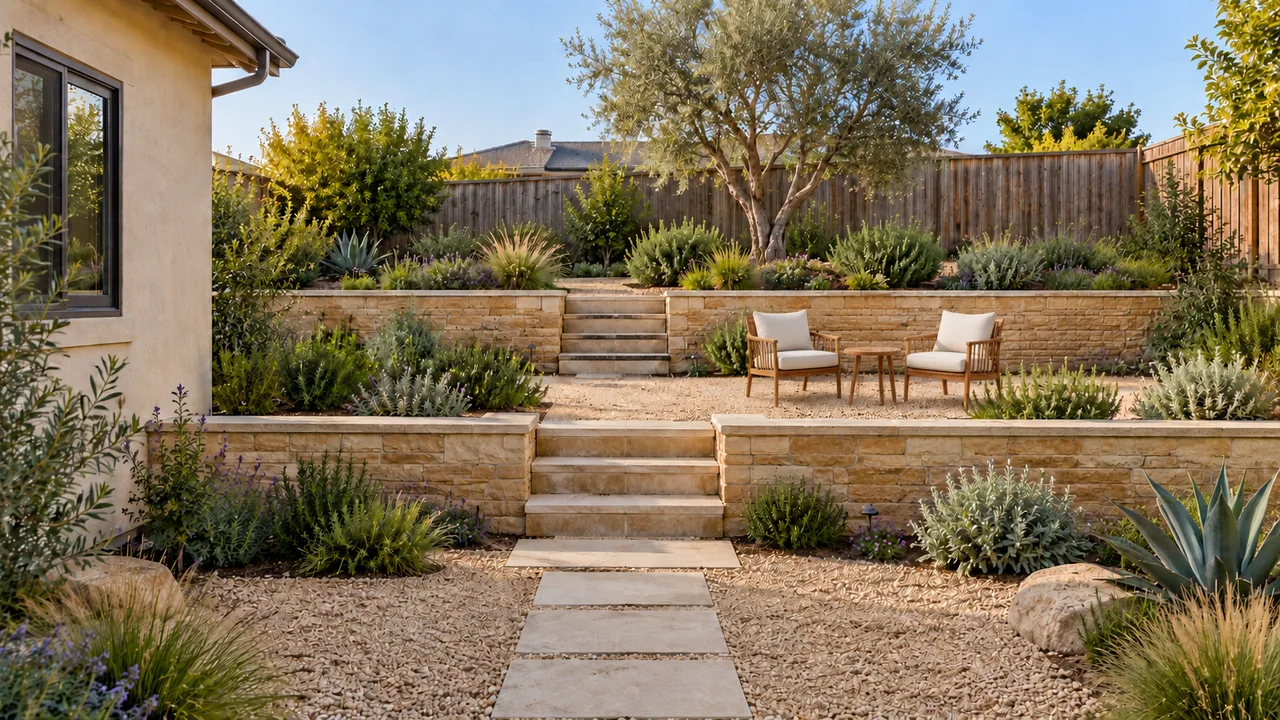 A Southern California sloped yard: A place to stay.